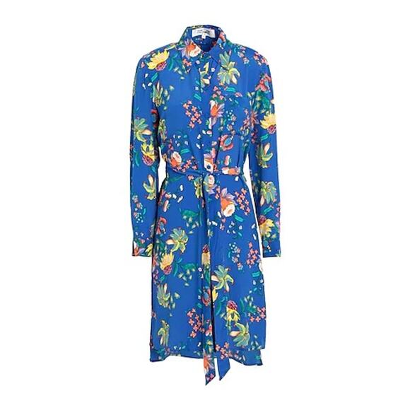 Diane Von Furstenberg Cobalt Blue Floral Shirt Dress Size 6 - Picture 2 of 7